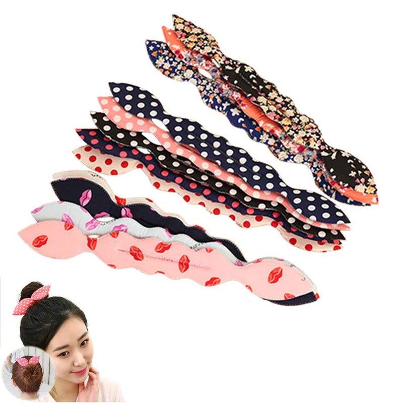 LOVEF 6Pcs Women's Korean Magic Cute Rabbit Bunny Ear Sponge Hair Styling Tools Polka Dot Bow Bun Maker Curler Twist for Ponytail - Image 1